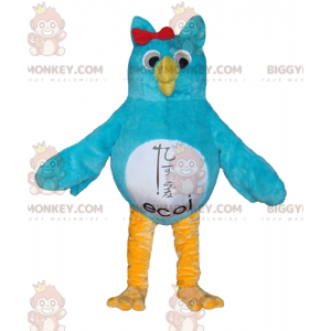 Costume de mascotte BIGGYMONKEY™ de hibou bleu blanc et jaune -