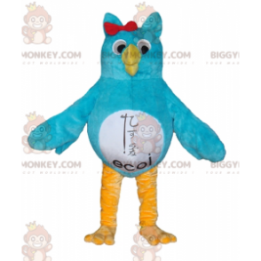 Costume de mascotte BIGGYMONKEY™ de hibou bleu blanc et jaune -