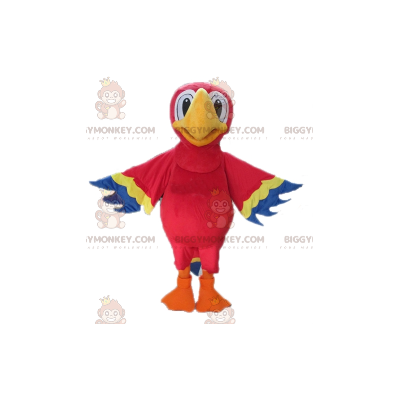 Costume de mascotte BIGGYMONKEY™ de perroquet rouge jaune et