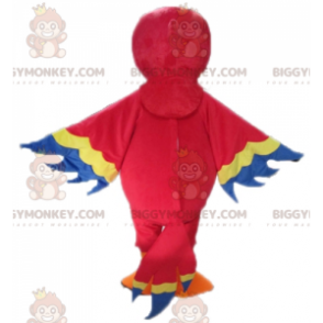 Costume da mascotte gigante rosso giallo e blu pappagallo
