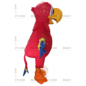 Costume da mascotte gigante rosso giallo e blu pappagallo
