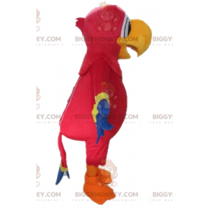 Disfraz de mascota de loro gigante rojo amarillo y azul