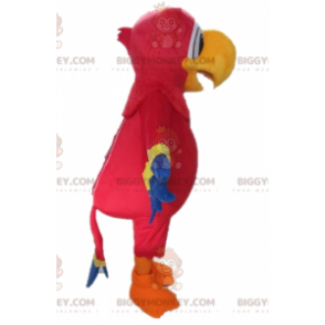 Disfraz de mascota de loro gigante rojo amarillo y azul