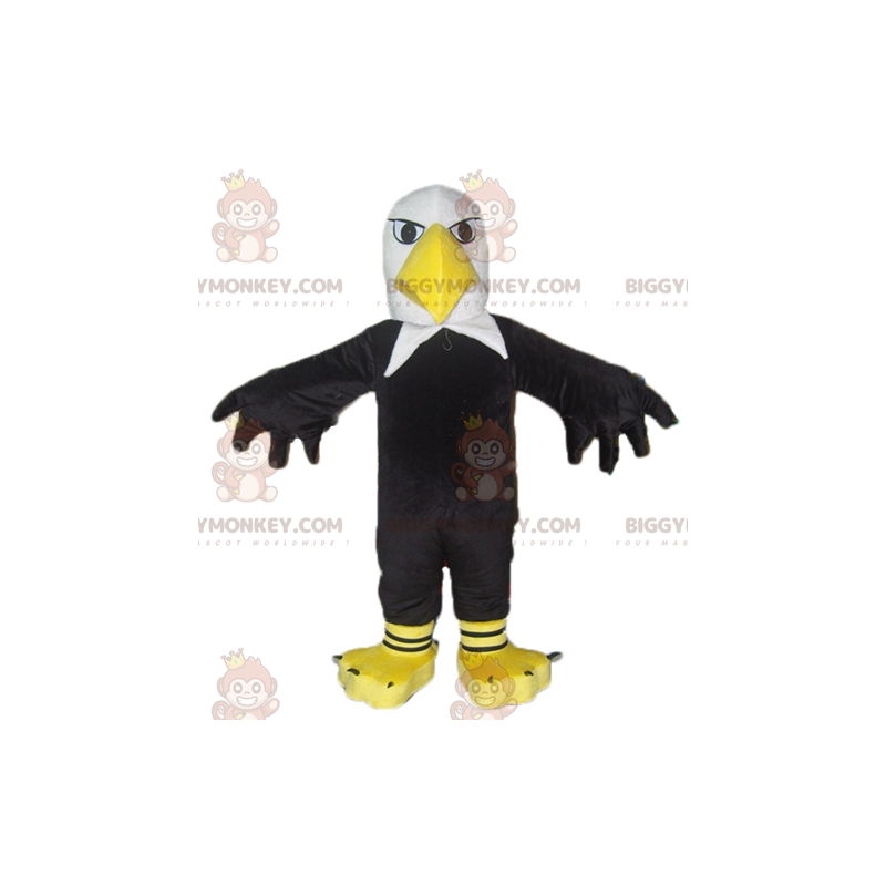 Costume de mascotte BIGGYMONKEY™ d'aigle noir blanc et jaune