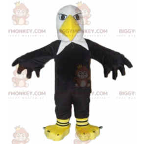 Costume de mascotte BIGGYMONKEY™ d'aigle noir blanc et jaune