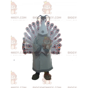 Costume de mascotte BIGGYMONKEY™ de joli paon beige blanc rouge