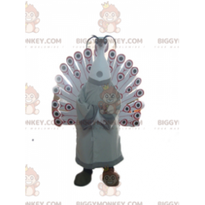 Costume de mascotte BIGGYMONKEY™ de joli paon beige blanc rouge