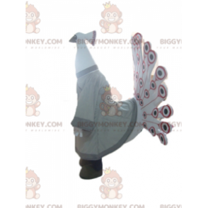 Costume de mascotte BIGGYMONKEY™ de joli paon beige blanc rouge