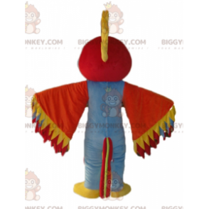 Traje de mascote BIGGYMONKEY™ pássaro multicolorido com penas