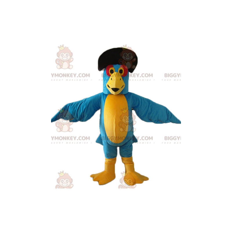 Fantasia de mascote BIGGYMONKEY™ Papagaio azul e amarelo com