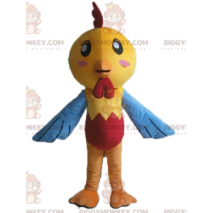Costume de mascotte BIGGYMONKEY™ de poule de poussin jaune bleu