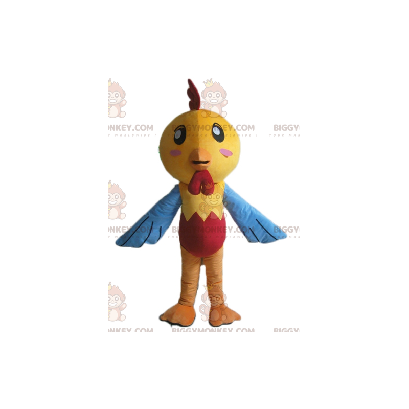 Gelbes, blaues und rotes Huhn BIGGYMONKEY™ Maskottchen-Kostüm -