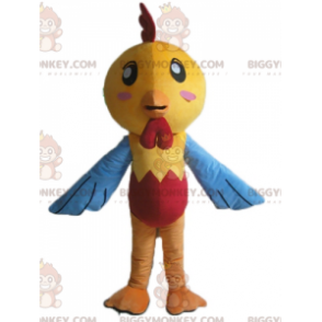 Costume de mascotte BIGGYMONKEY™ de poule de poussin jaune bleu