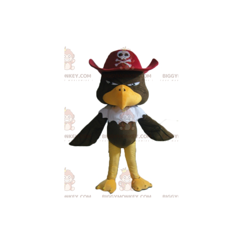 BIGGYMONKEY™ Brown Vulture Eagle Mascot Costume With Pirate Hat