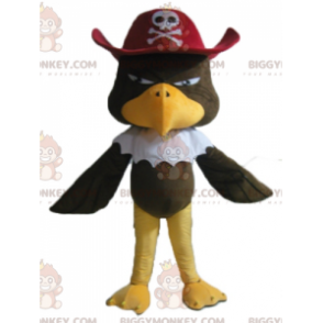BIGGYMONKEY™ Brown Vulture Eagle Mascot Costume With Pirate Hat