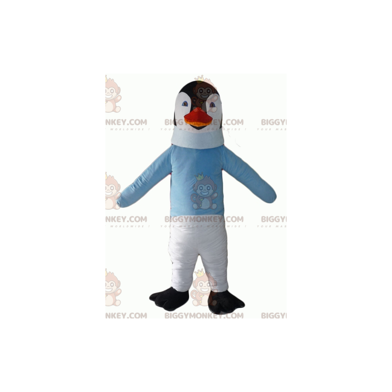 Black and White Penguin BIGGYMONKEY™ Mascot Costume with Blue