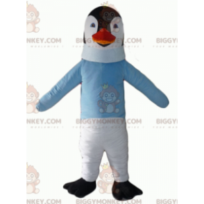 Černobílý kostým tučňáka BIGGYMONKEY™ maskota s modrým svetrem