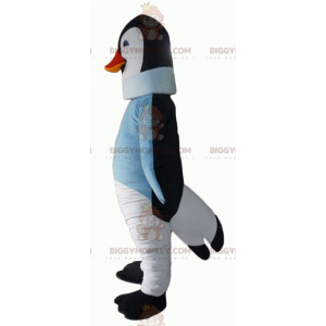 Μαύρο και άσπρο πιγκουίνος BIGGYMONKEY™ μασκότ στολή με μπλε