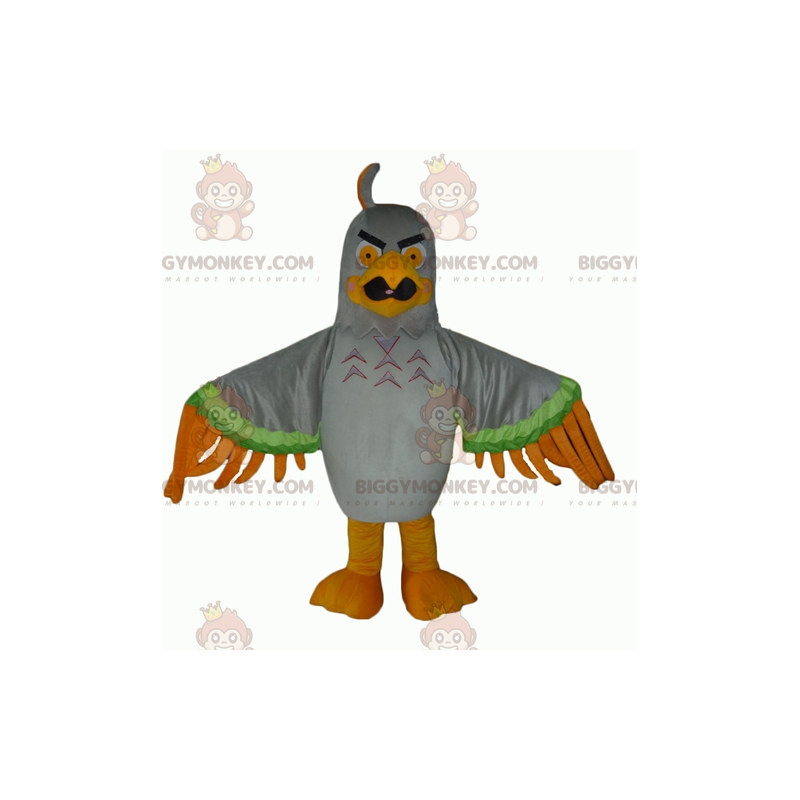 BIGGYMONKEY™ Evil Looking Gray Green and Orange Eagle Mascot