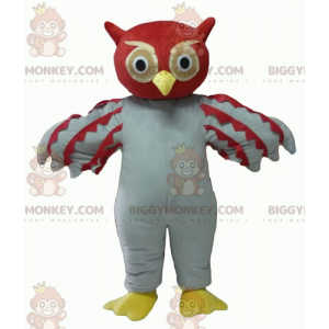 Riesiges rot-weißes Eulen-BIGGYMONKEY™-Maskottchen-Kostüm -