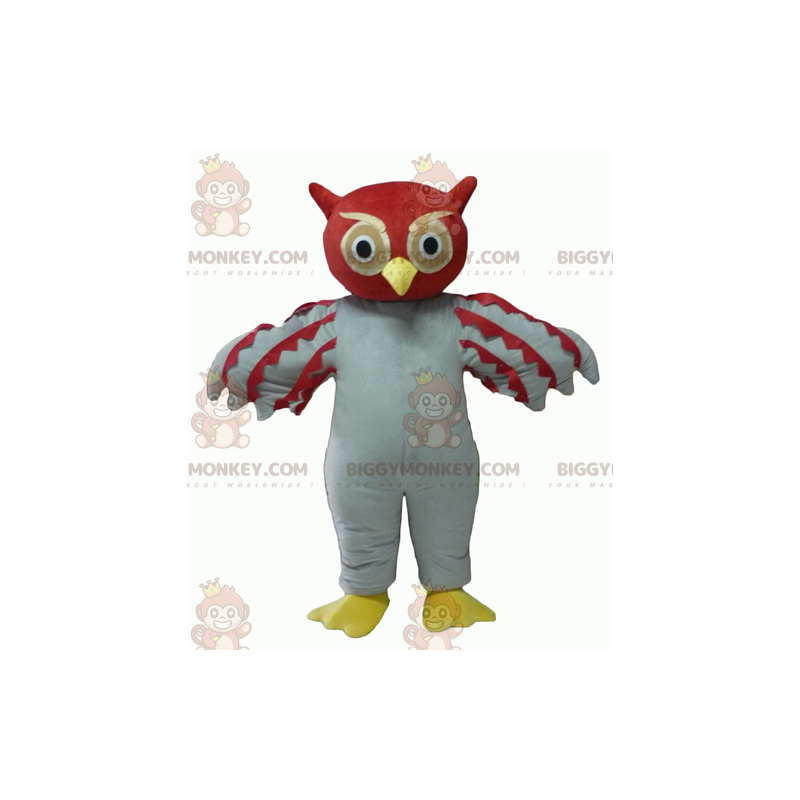 Costume de mascotte BIGGYMONKEY™ de hibou rouge et blanc géant