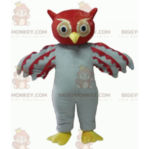 Riesiges rot-weißes Eulen-BIGGYMONKEY™-Maskottchen-Kostüm -