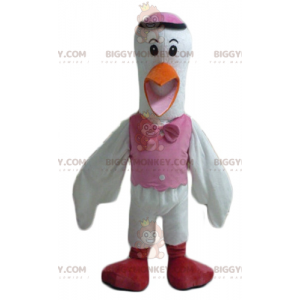 BIGGYMONKEY™ Hvid Orange Pink og Rød Stork maskotkostume -