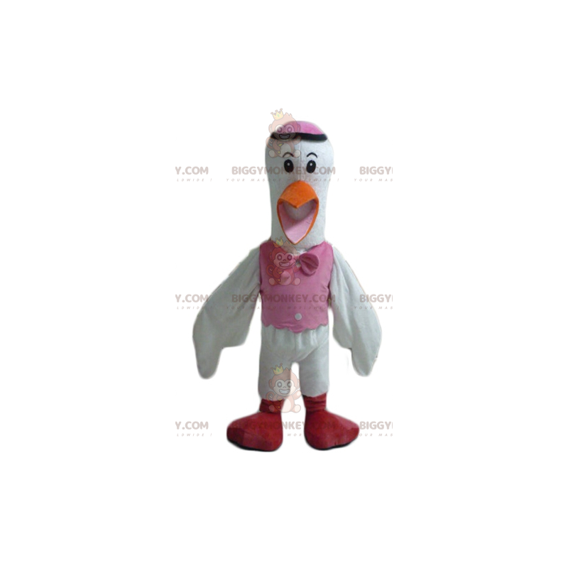 Kostým maskota BIGGYMONKEY™ White Orange Pink a Red Stork –