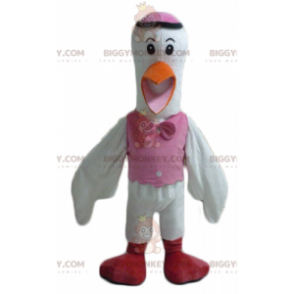 BIGGYMONKEY™ Hvid Orange Pink og Rød Stork maskotkostume -