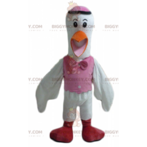 Costume de mascotte BIGGYMONKEY™ de cigogne blanche orange rose