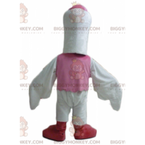 BIGGYMONKEY™ wit oranje roze en rood ooievaar mascotte kostuum