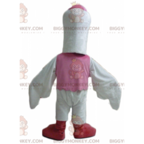 Costume de mascotte BIGGYMONKEY™ de cigogne blanche orange rose