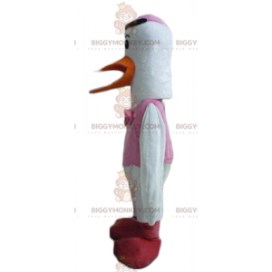 Disfraz de mascota de cigüeña blanca, naranja, rosa y roja de