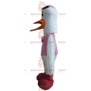 BIGGYMONKEY™ wit oranje roze en rood ooievaar mascotte kostuum