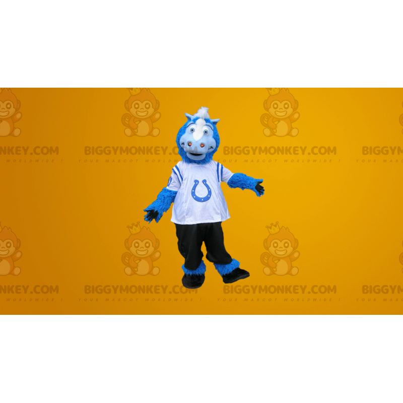 Costume de mascotte BIGGYMONKEY™ de cheval bleu blanc et noir -