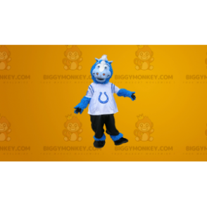 Costume mascotte BIGGYMONKEY™ cavallo bianco e nero blu -