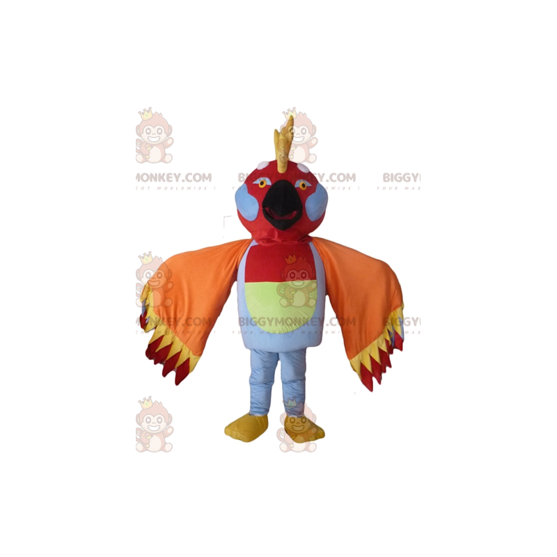 Traje de mascote BIGGYMONKEY™ pássaro multicolorido com penas