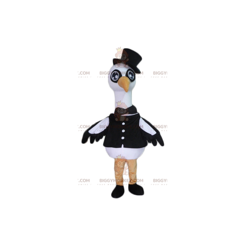 Svart och vit Big Bird Stork Swan BIGGYMONKEY™ maskotdräkt -