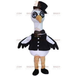 Svart och vit Big Bird Stork Swan BIGGYMONKEY™ maskotdräkt -