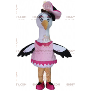 Mustavalkoinen Big Bird Stork Swan BIGGYMONKEY™ maskottiasu -