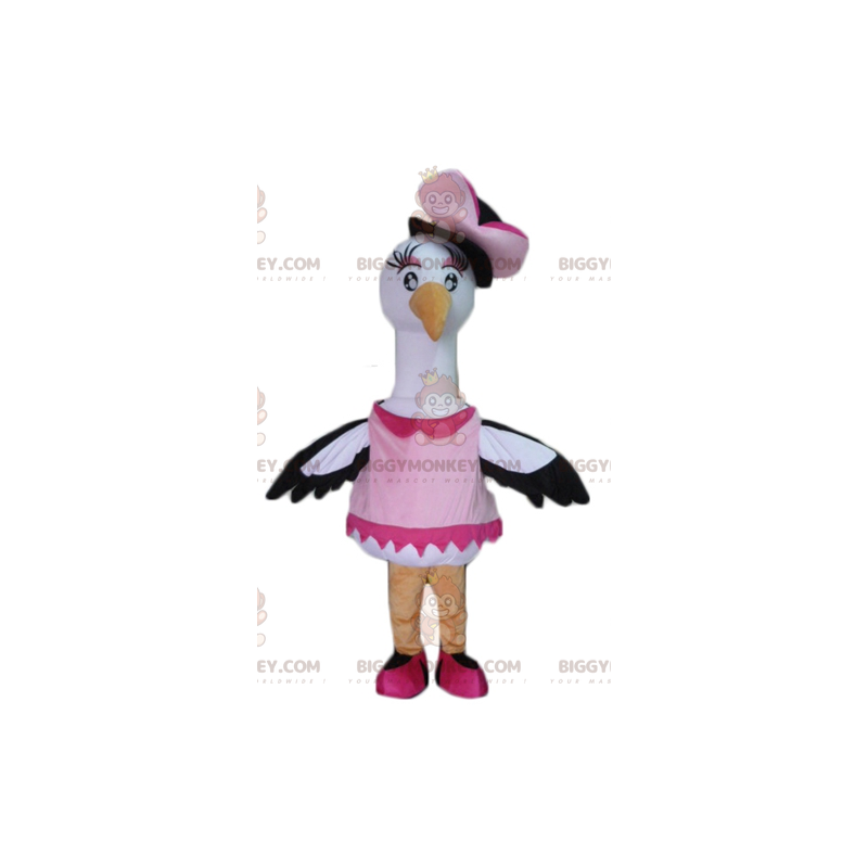 Mustavalkoinen Big Bird Stork Swan BIGGYMONKEY™ maskottiasu -