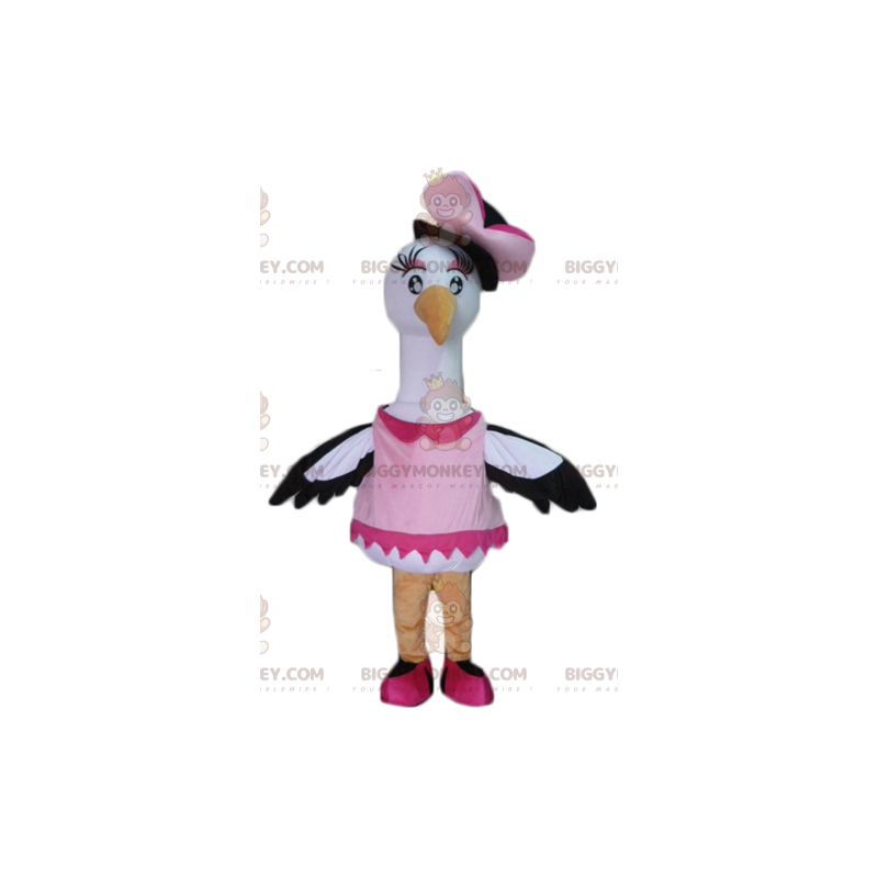 Zwart-wit Big Bird Ooievaarszwaan BIGGYMONKEY™ Mascottekostuum