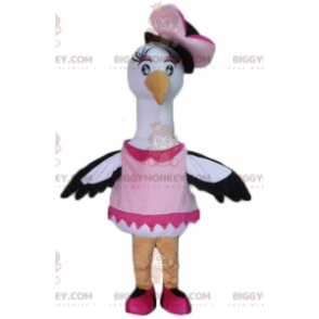 Svart och vit Big Bird Stork Swan BIGGYMONKEY™ maskotdräkt -