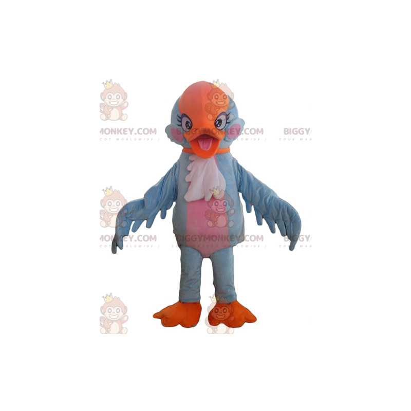 Fantasia de mascote BIGGYMONKEY™ Azul Laranja e Pássaro Rosa