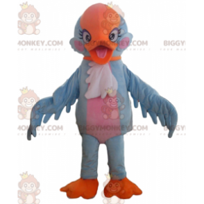 Fantasia de mascote BIGGYMONKEY™ Azul Laranja e Pássaro Rosa