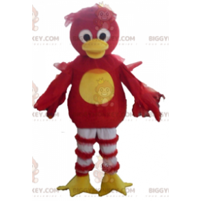 Disfraz de mascota de pájaro pato rojo, amarillo y blanco de