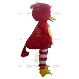 Traje de mascote de pássaro pato vermelho amarelo e branco