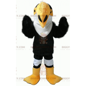 Kostium maskotki czarno-biało-żółtej papugi Tukan BIGGYMONKEY™