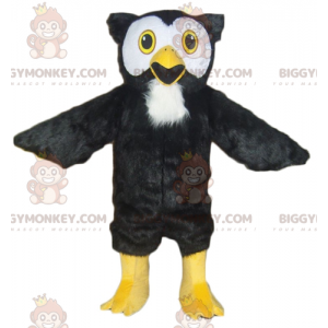 Traje de mascote BIGGYMONKEY™ de coruja preta branca e amarela