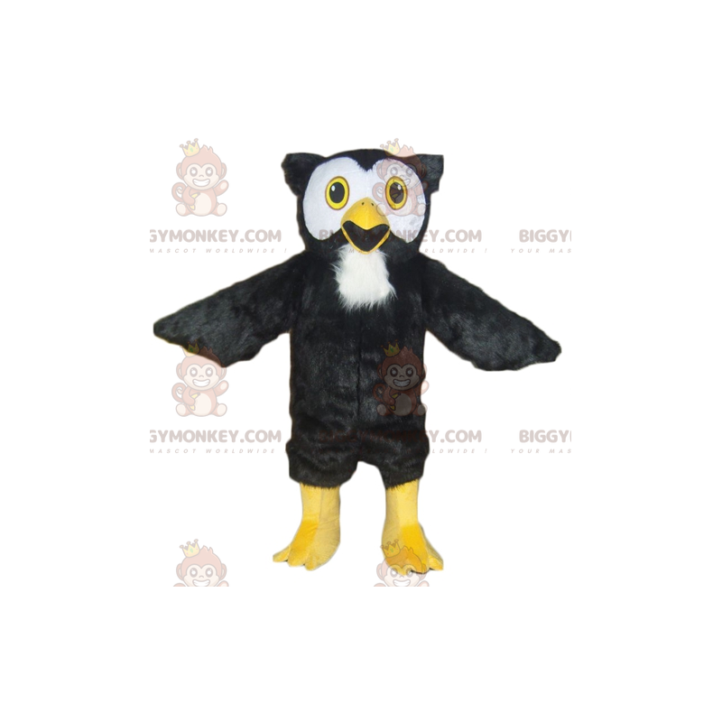 Costume de mascotte BIGGYMONKEY™ de hibou noir blanc et jaune